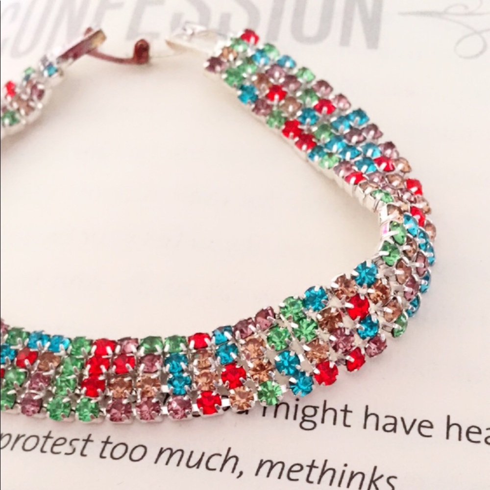 B46 Silver Multicolor Rhinestones Wrap Bracelet - Picture 2 of 5